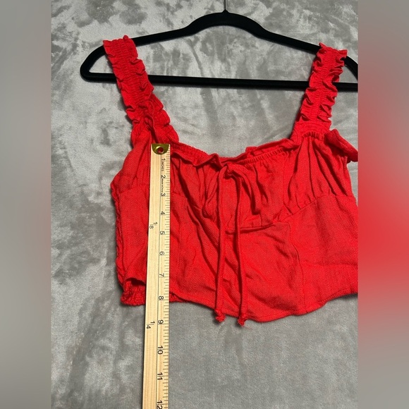 Sienna Sky Tank Top Cropped Women’s Small Red Rouched Linen Blend - Picture 6 of 7
